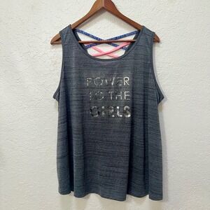 Livi Power To The Girls Graphic Active Tank Top Gray Strappy Back 18/20